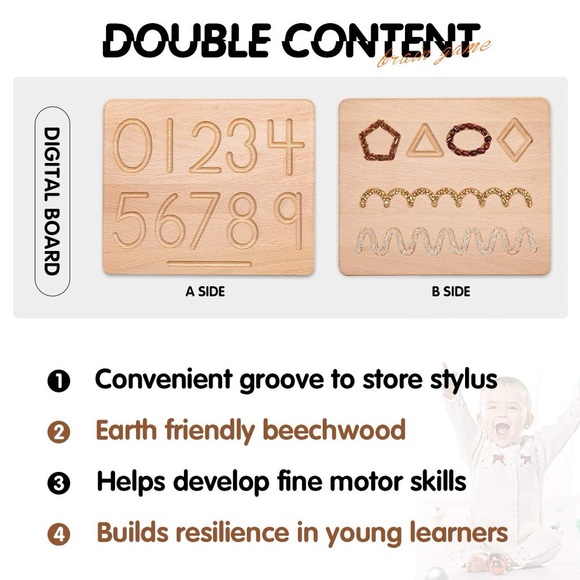 My First Learn To Write Wood Double Sided Number & Shape Tracing Board & Stylus - Picture 3 of 16